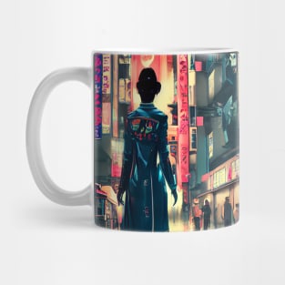 Cyberpunk girl in the streets of Tokyo Mug